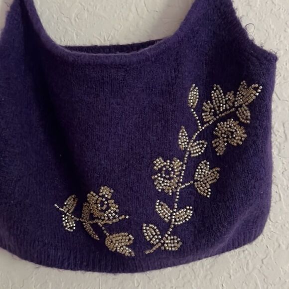 ZARA PURPLE CROP TOP WITH GOLD BEAD FLORAL PRINT SIZE SMALL NWOT - Picture 3 of 6
